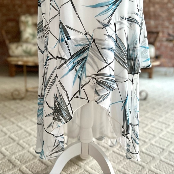 WHBM Dress Maxi White Bamboo Print Hi Low Blouson 4P Cocktail Party Chic Trendy - Picture 8 of 17